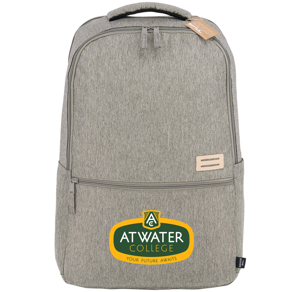 Recycled PET Laptop Backpack with Lash Tab, 17 Inch Embroidery - Gray - Front