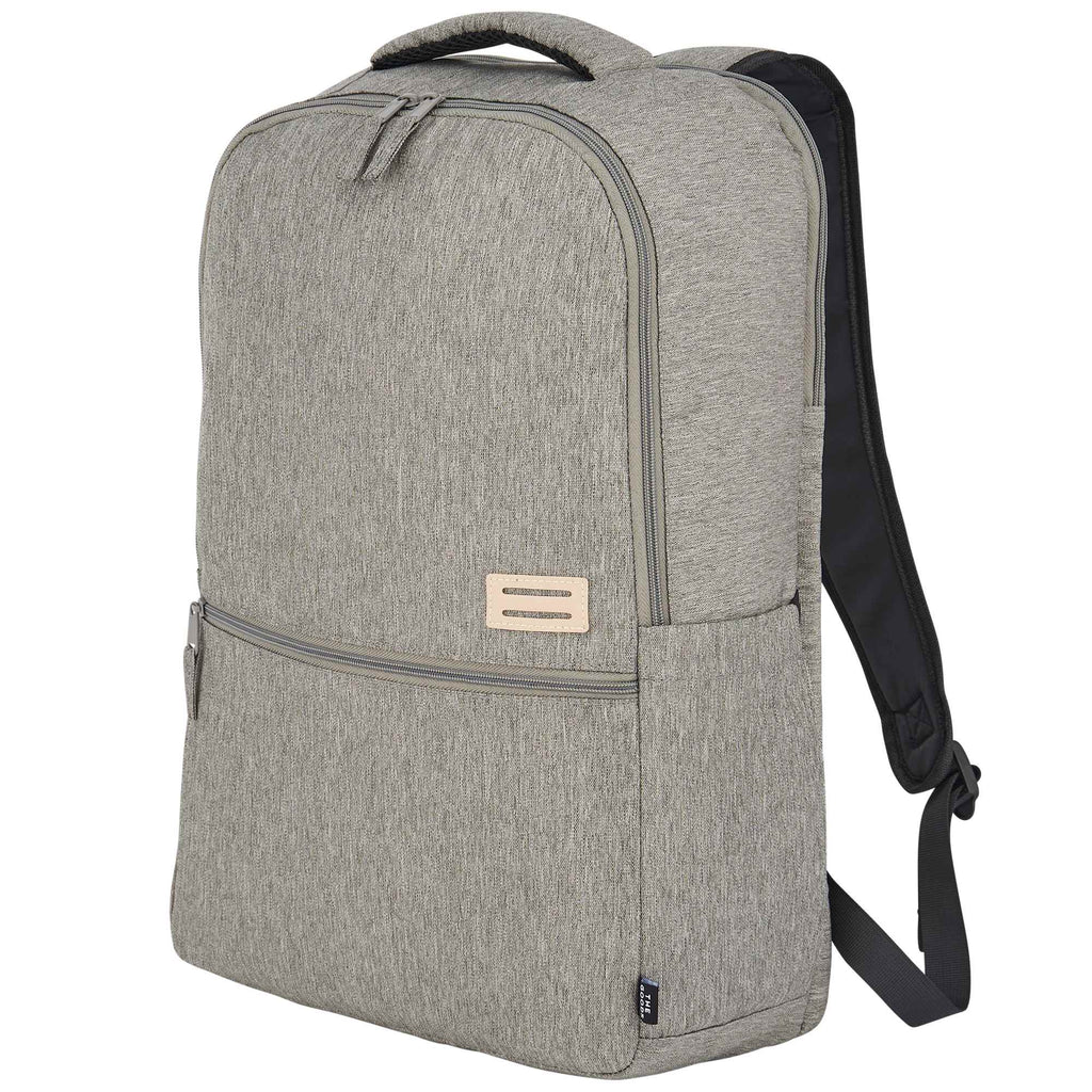Recycled PET Laptop Backpack with Lash Tab, 17 Inch Embroidery - Gray - Left Angle 2