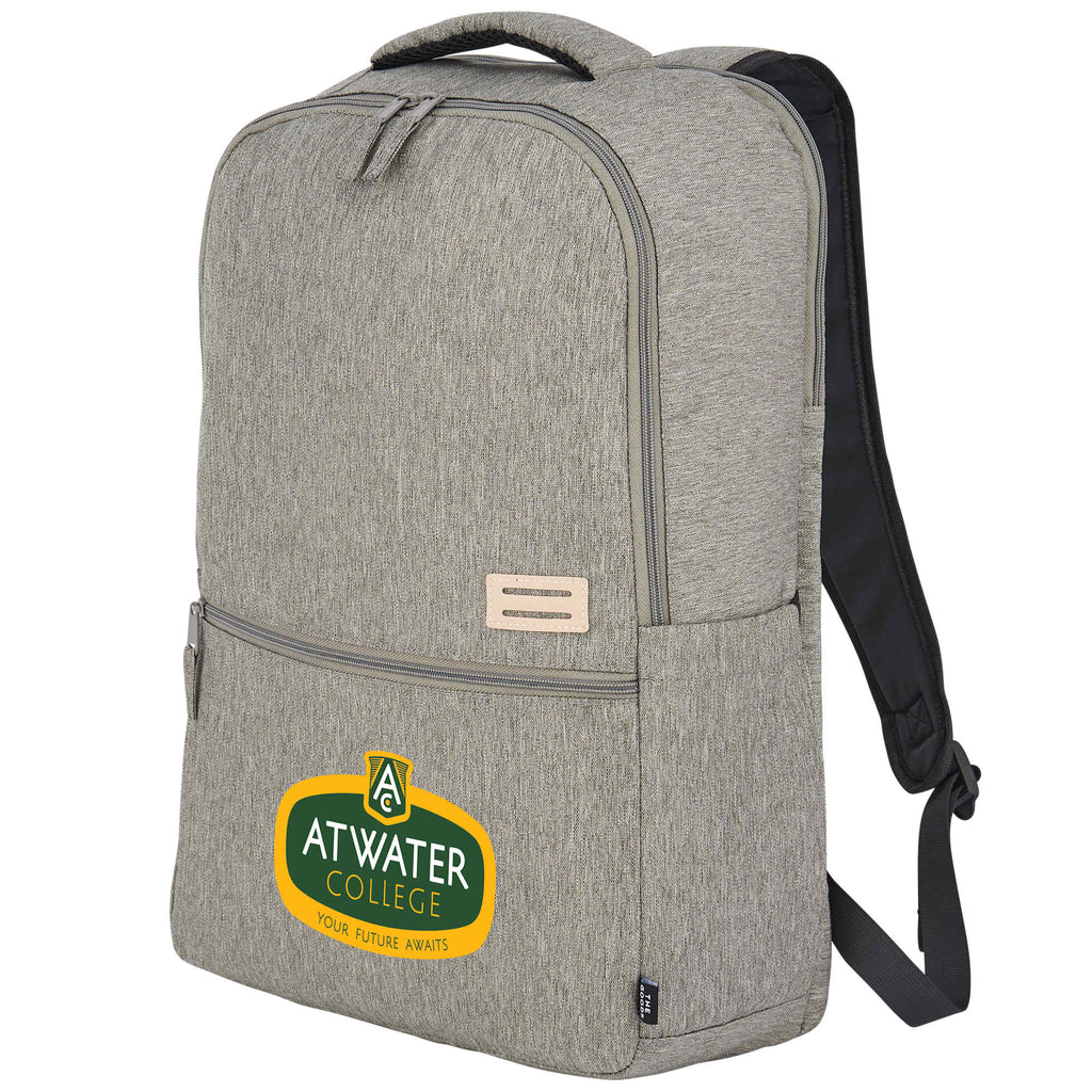 Recycled PET Laptop Backpack with Lash Tab, 17 Inch Embroidery - Gray - Left Angle