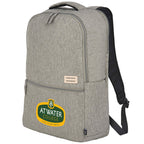 Recycled PET Laptop Backpack with Lash Tab, 17 Inch Embroidery - Gray - Left Angle