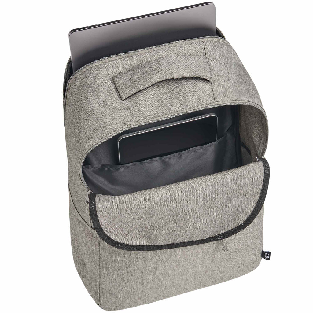 Recycled PET Laptop Backpack with Lash Tab, 17 Inch Embroidery - Gray - Right Angle 4