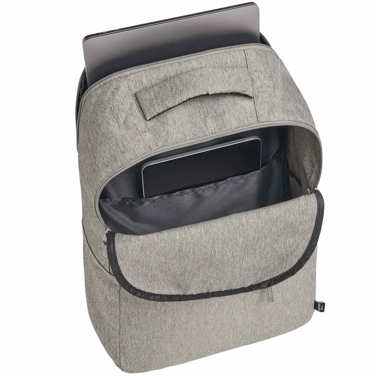 Recycled PET Laptop Backpack with Lash Tab, 17 Inch Embroidery - Gray - Right Angle 4