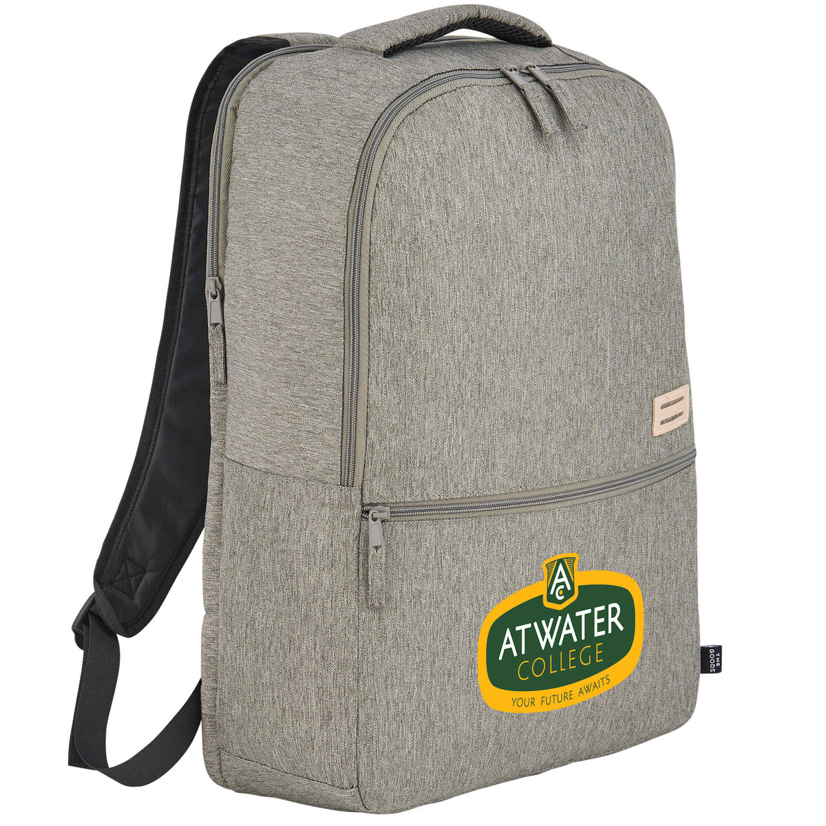 Recycled PET Laptop Backpack with Lash Tab, 17 Inch Embroidery - Gray - Right Angle