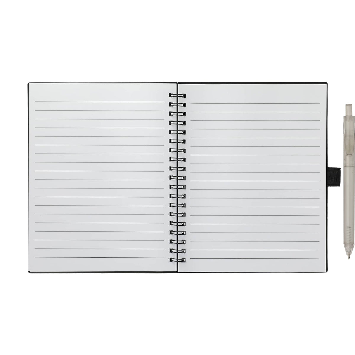 Recycled Spiral Notebook with RPET Pen, 5.5 x 7 Inches - Black - Front 2