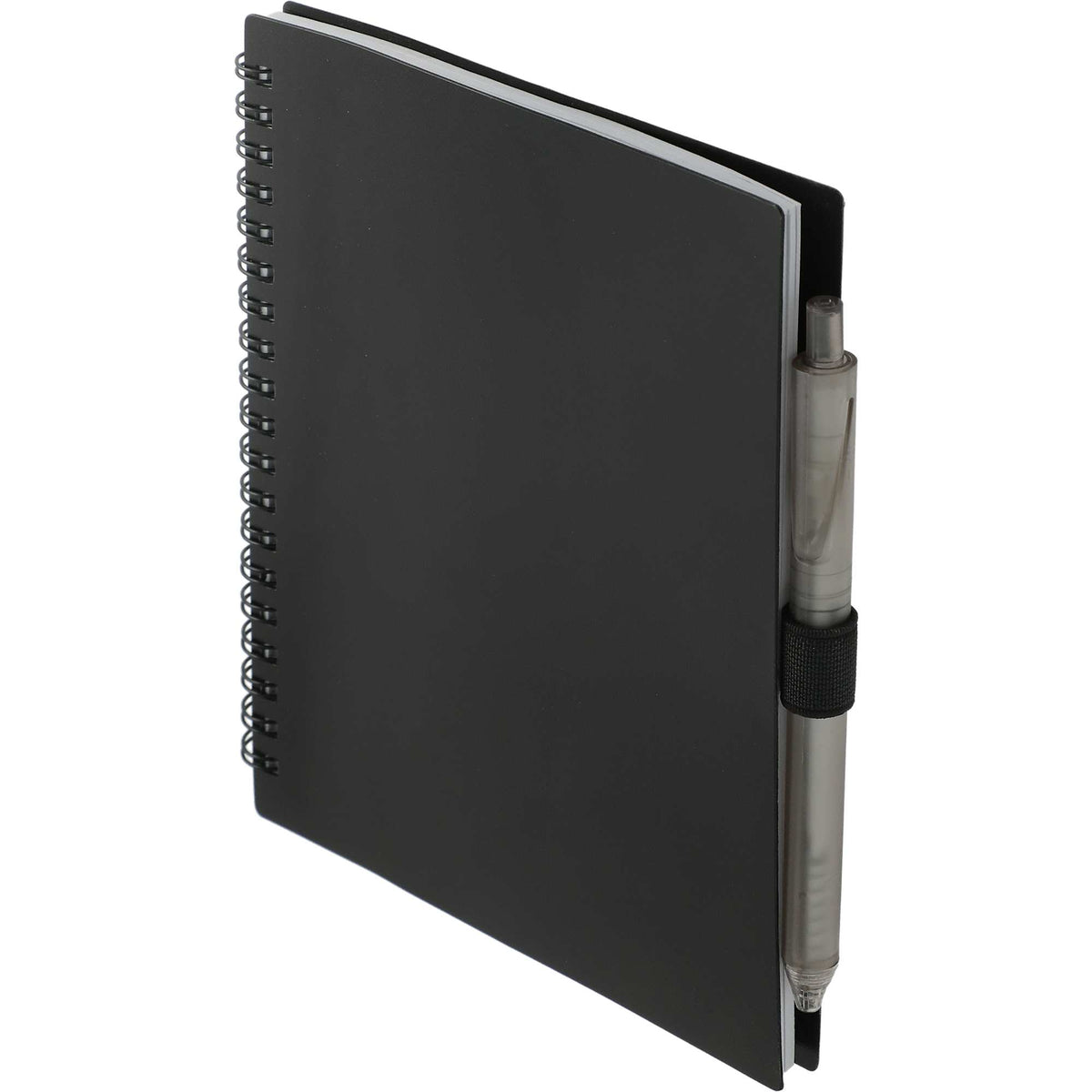 Recycled Spiral Notebook with RPET Pen, 5.5 x 7 Inches - Black - Left Angle 2
