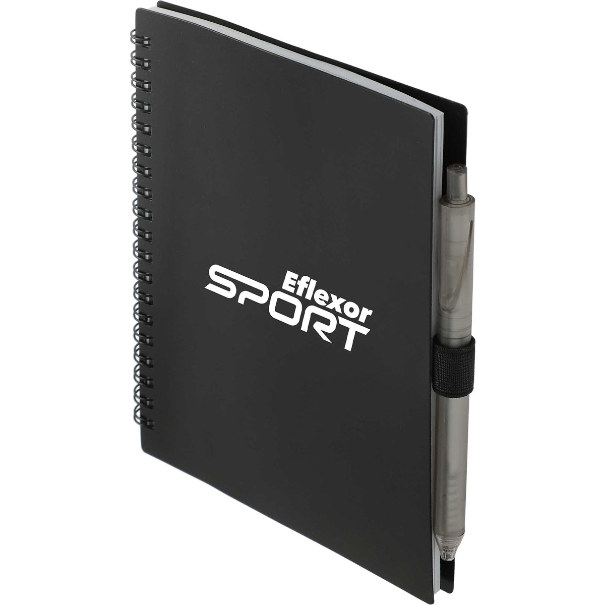 Recycled Spiral Notebook with RPET Pen, 5.5 x 7 Inches - Black - Left Angle