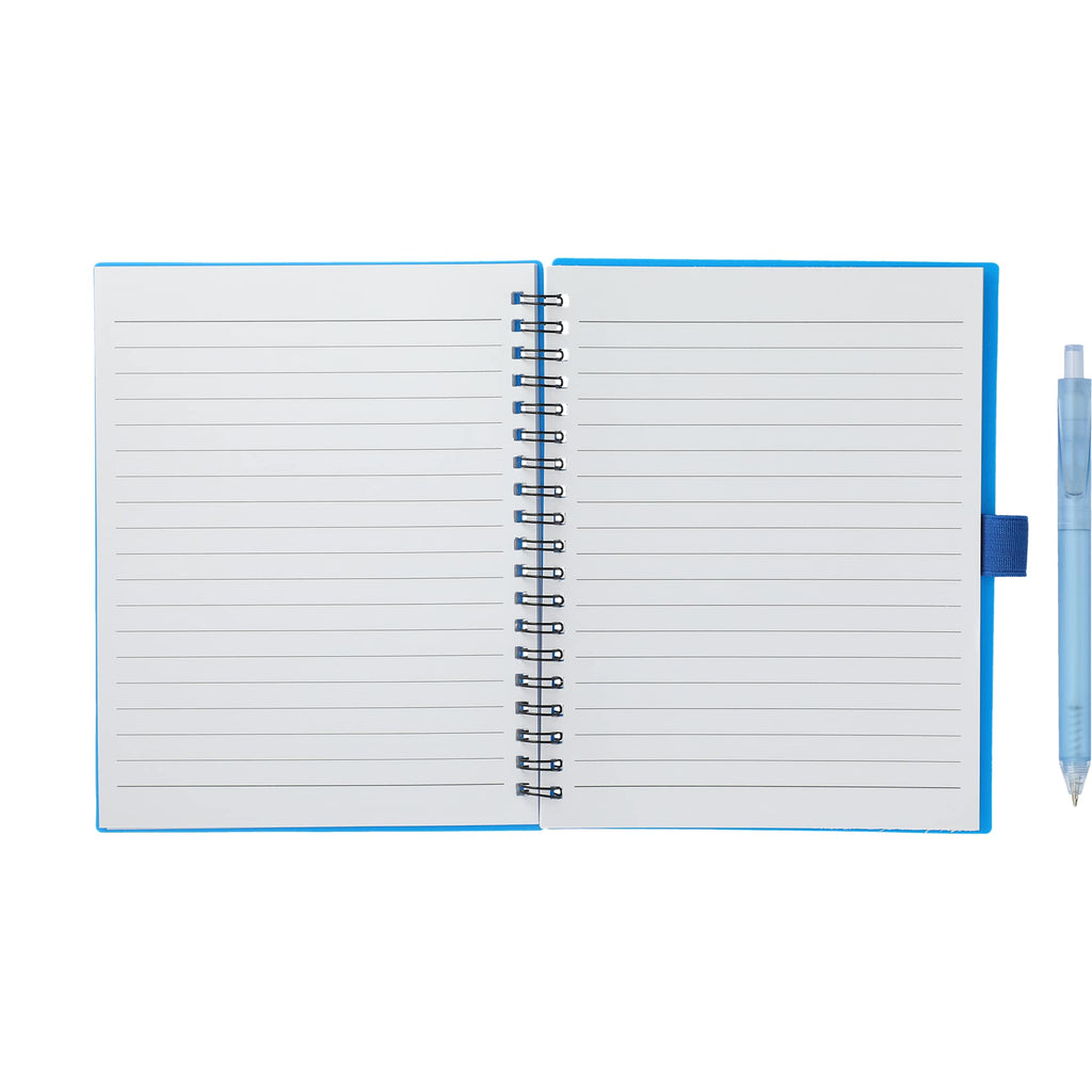 Recycled Spiral Notebook with RPET Pen, 5.5 x 7 Inches - Blue - Front 2
