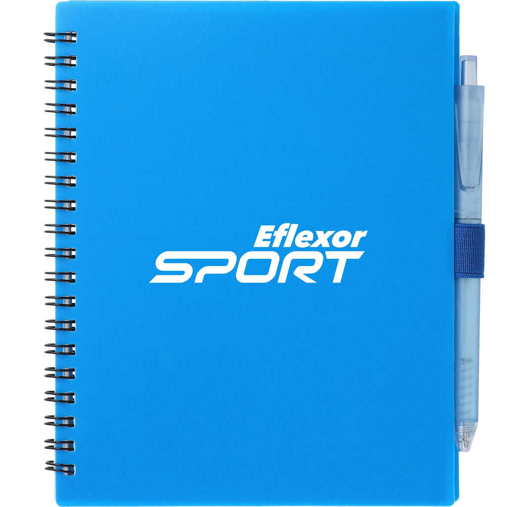 Recycled Spiral Notebook with RPET Pen, 5.5 x 7 Inches - Blue - Front