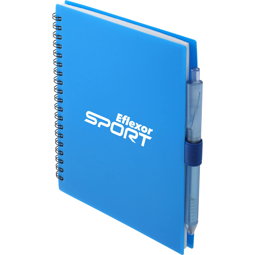 Recycled Spiral Notebook with RPET Pen, 5.5 x 7 Inches - Blue - Left Angle