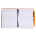 Recycled Spiral Notebook with RPET Pen, 5.5 x 7 Inches - Orange - Open