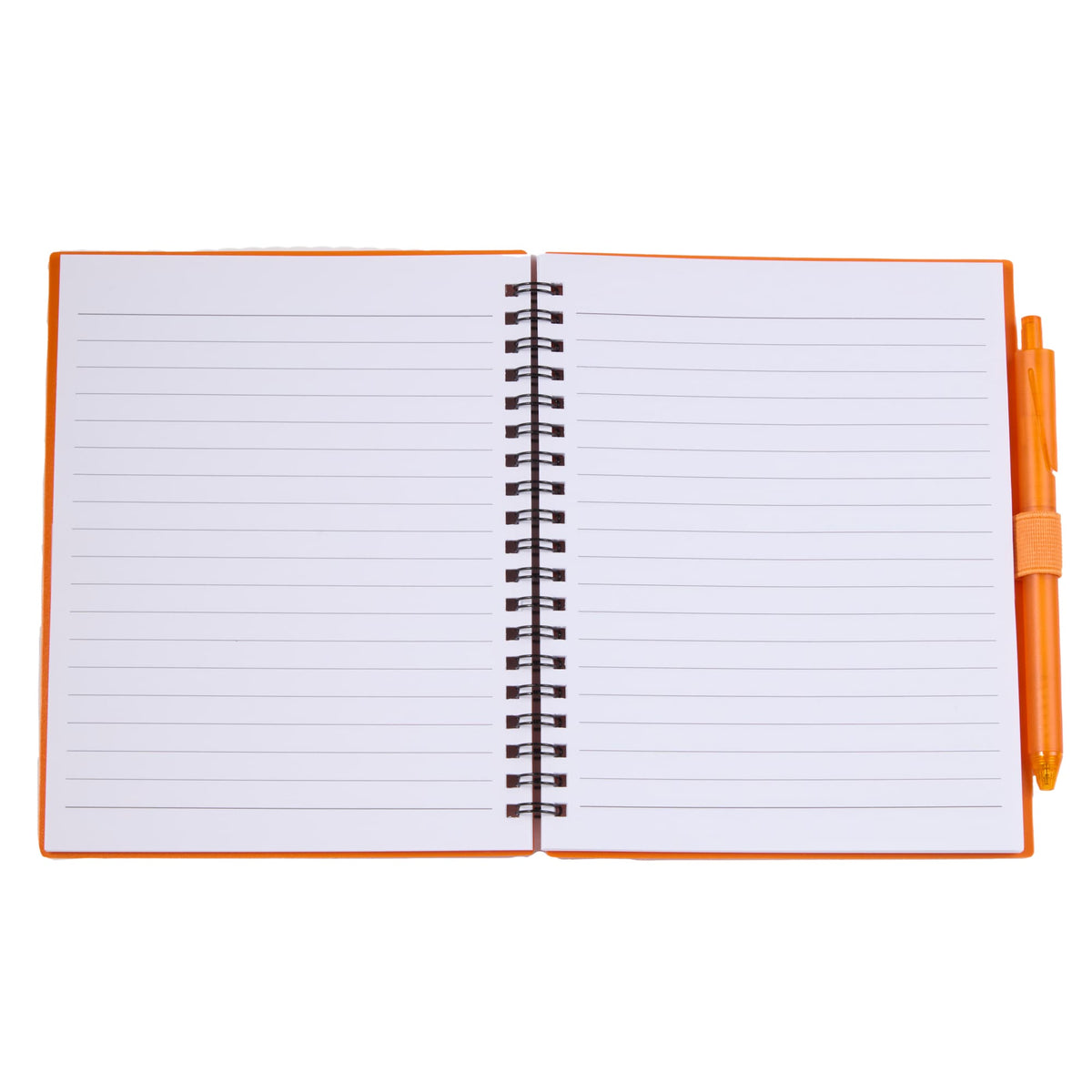 Recycled Spiral Notebook with RPET Pen, 5.5 x 7 Inches - Orange - Open