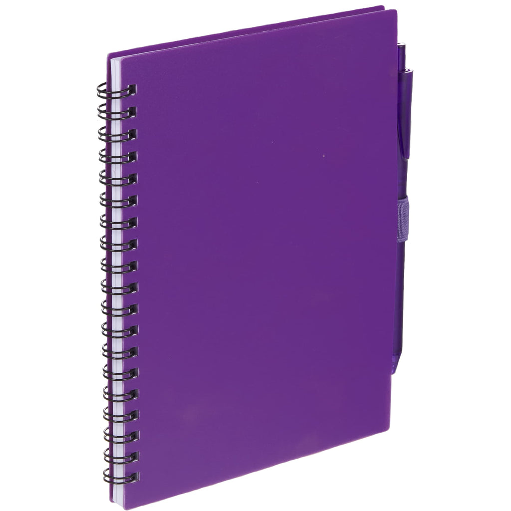 Recycled Spiral Notebook with RPET Pen, 5.5 x 7 Inches - Purple - Right Angle