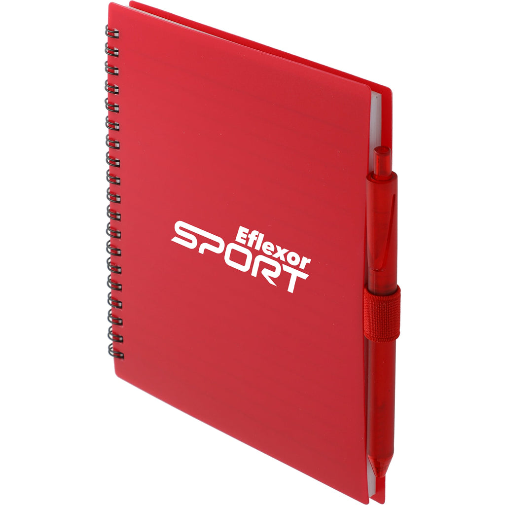 Recycled Spiral Notebook with RPET Pen, 5.5 x 7 Inches - Red - Left Angle