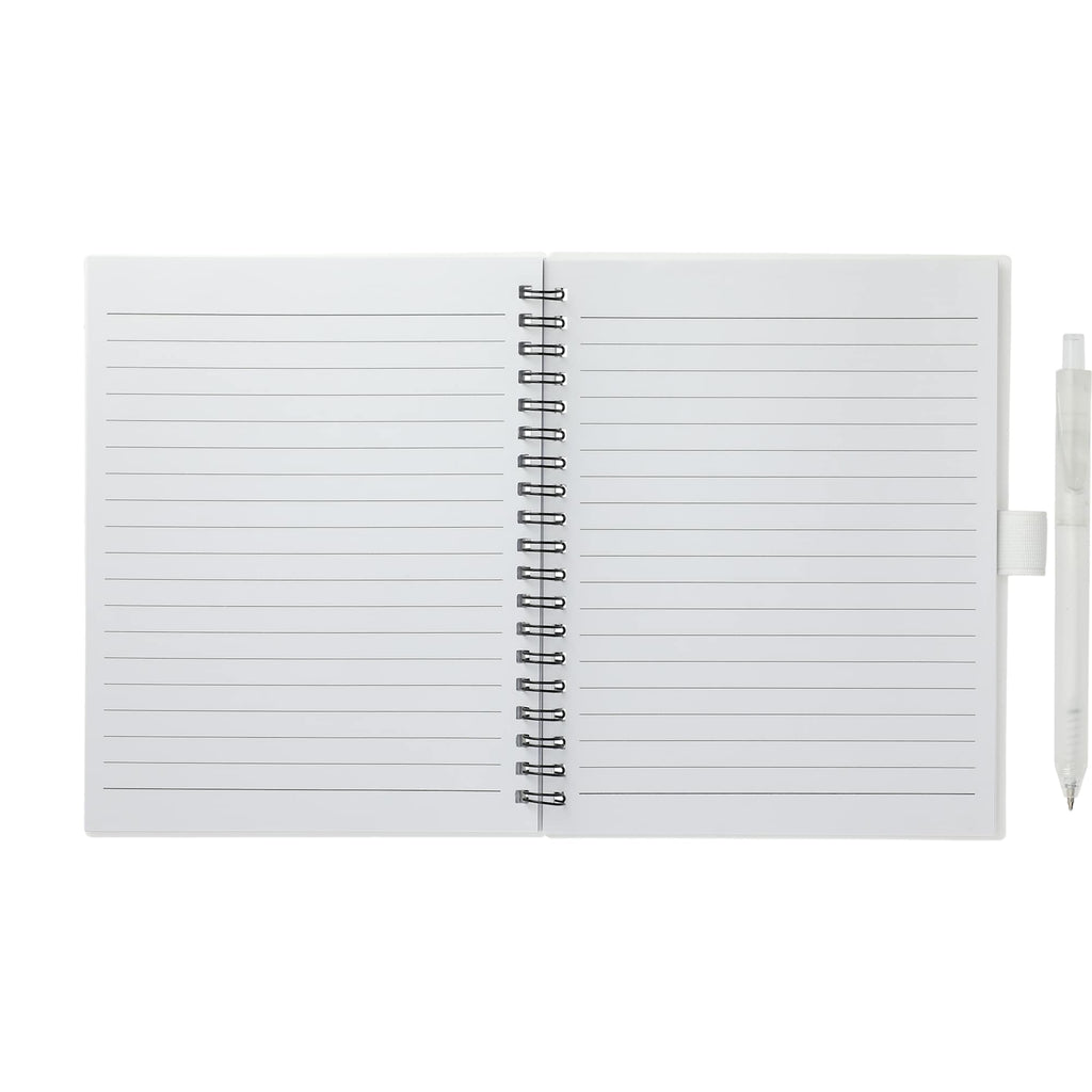 Recycled Spiral Notebook with RPET Pen, 5.5 x 7 Inches - White - Front 2