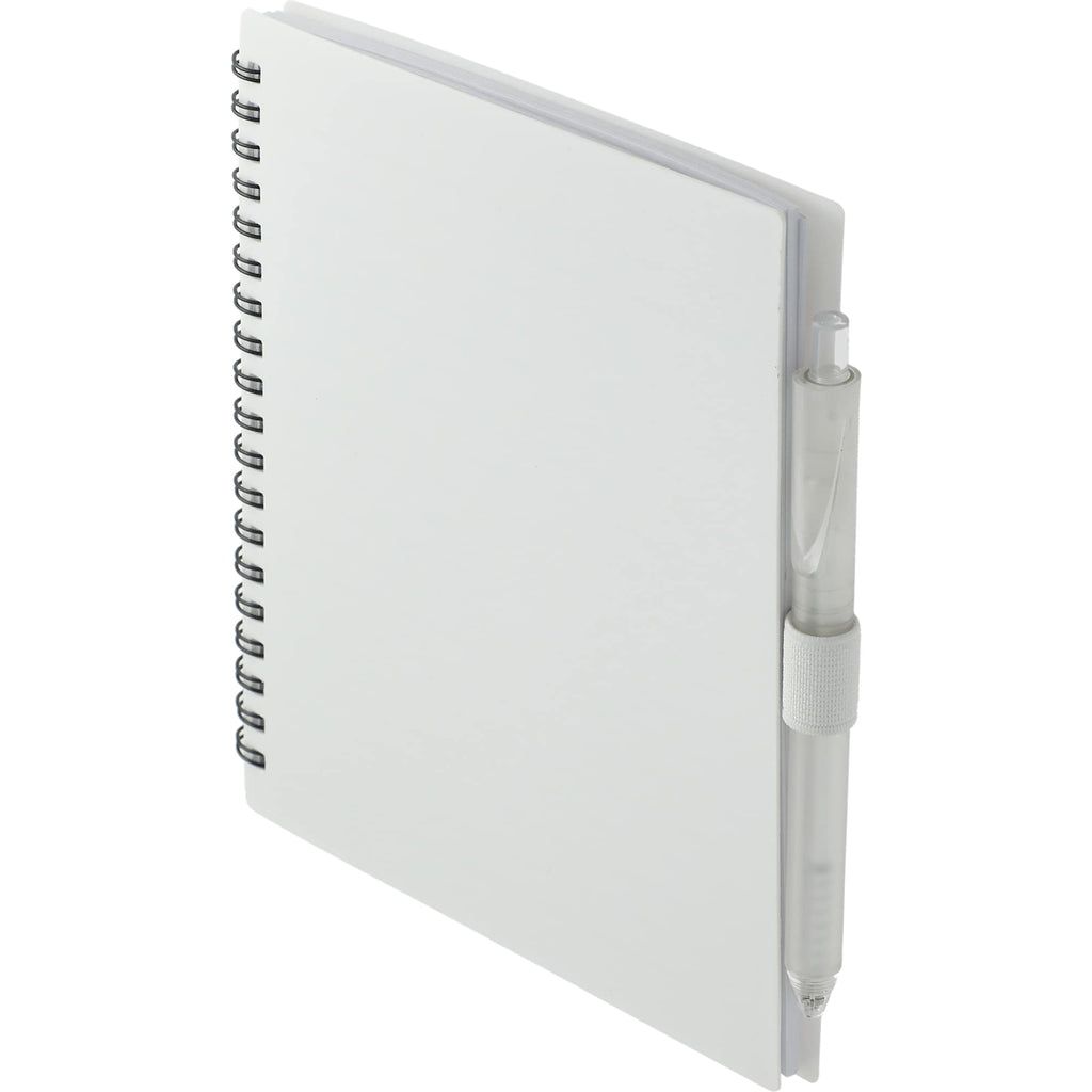 Recycled Spiral Notebook with RPET Pen, 5.5 x 7 Inches - White - Left Angle 2