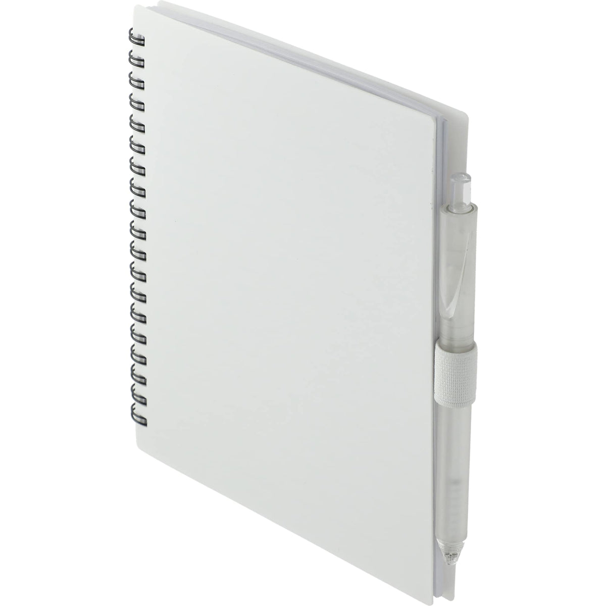 Recycled Spiral Notebook with RPET Pen, 5.5 x 7 Inches - White - Left Angle 2