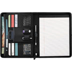 Recycled Zippered Padfolio with Two ID Windows Debossing - Black - Front 2
