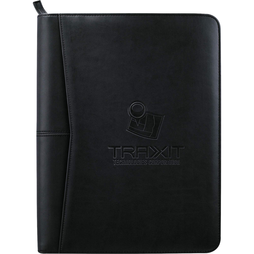 Recycled Zippered Padfolio with Two ID Windows Debossing - Black - Front