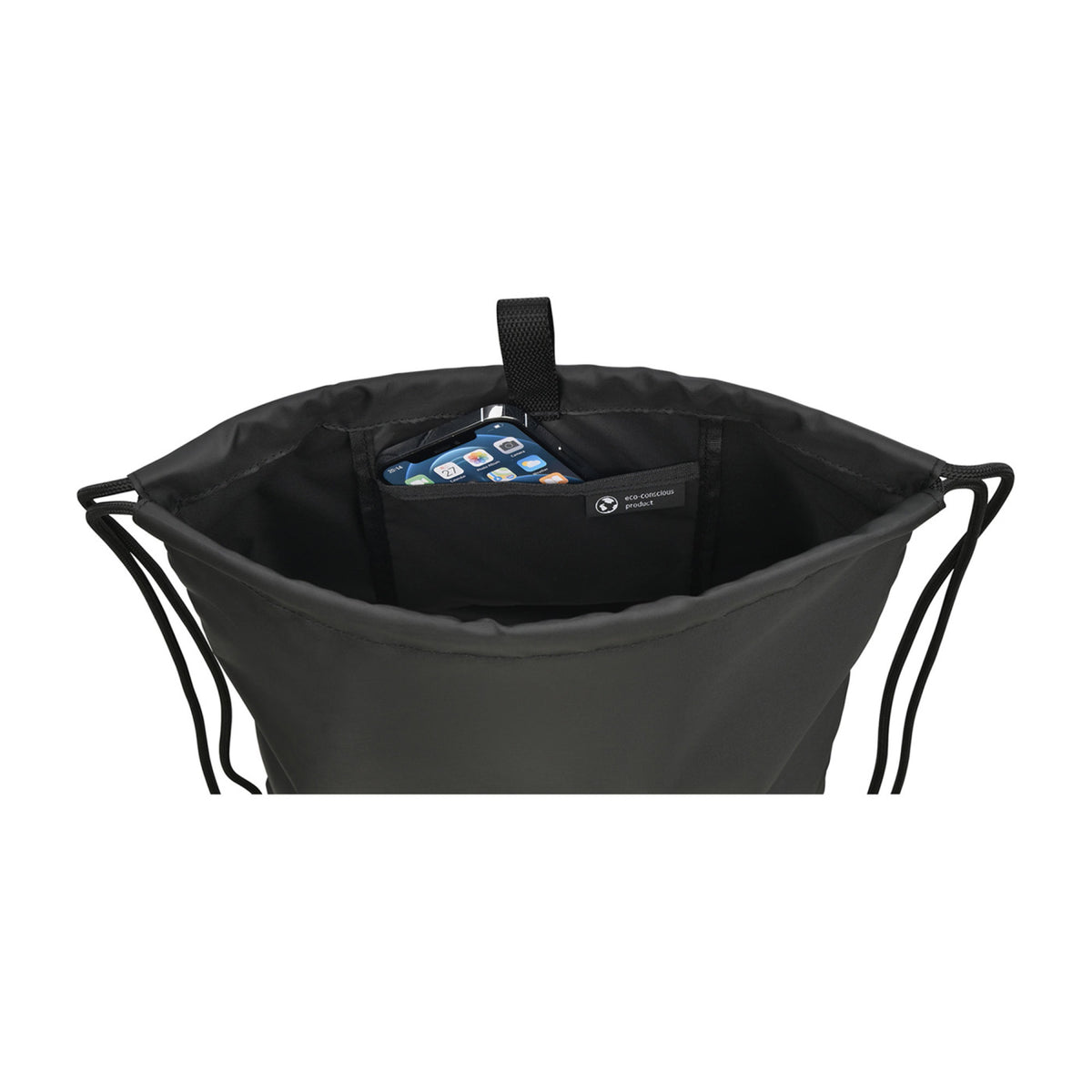 Repeat Lite Recycled Drawstring Backpack Transfer - Black - View 3