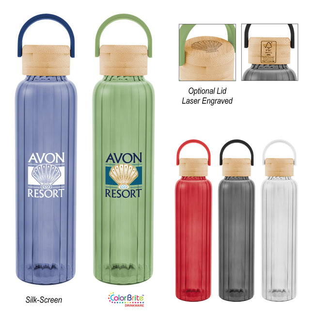 Ribbed Borosilicate Glass Bottle with Bamboo Lid, 20 oz