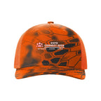 Richardson Patterned Five-Panel Trucker Cap Full Color - Kryptek Inferno/ Blaze Orange - Front