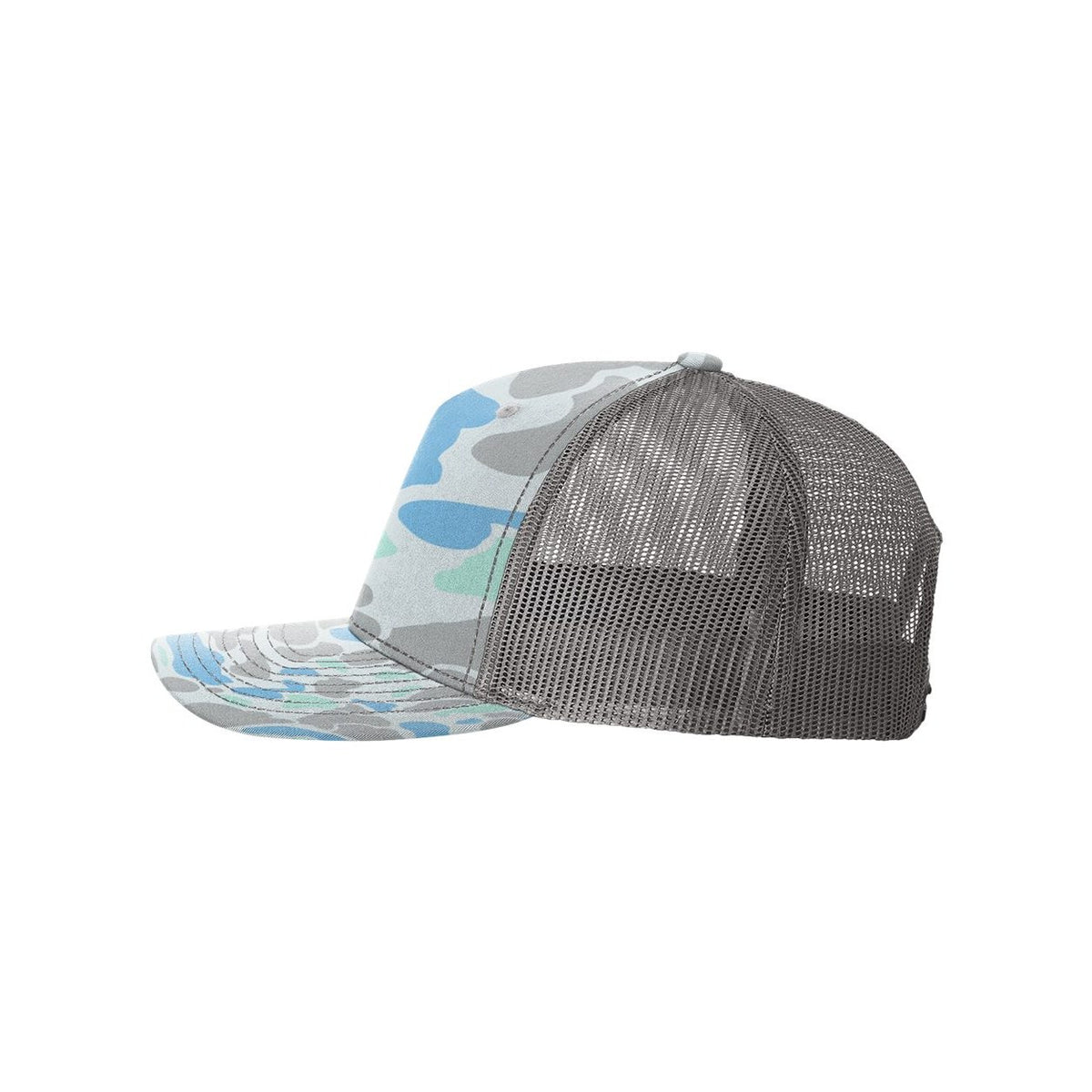 Richardson Patterned Five-Panel Trucker Cap Full Color - Saltwater Duck Camo/ Charcoal - Direct Side