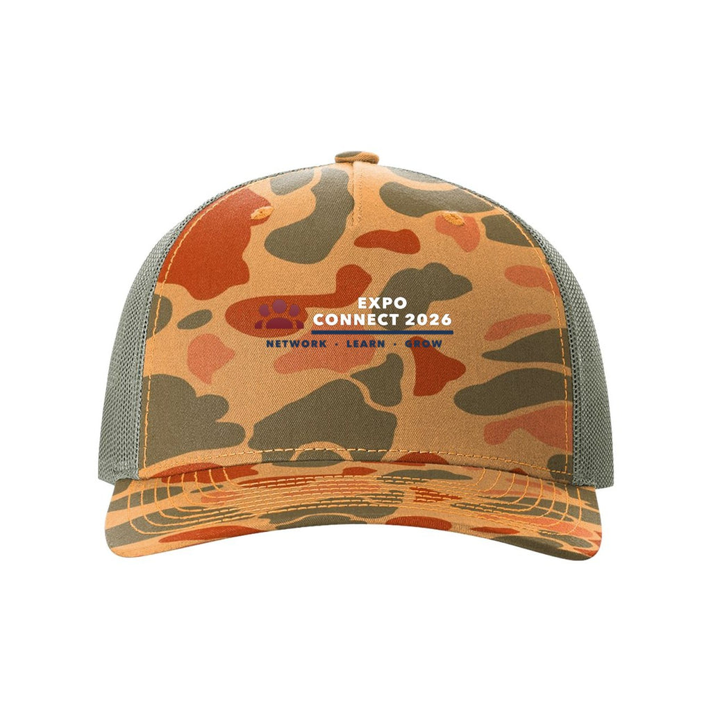 Richardson Patterned Five-Panel Trucker Cap Full Color - Sienna Duck Camo/ Loden Green - Front