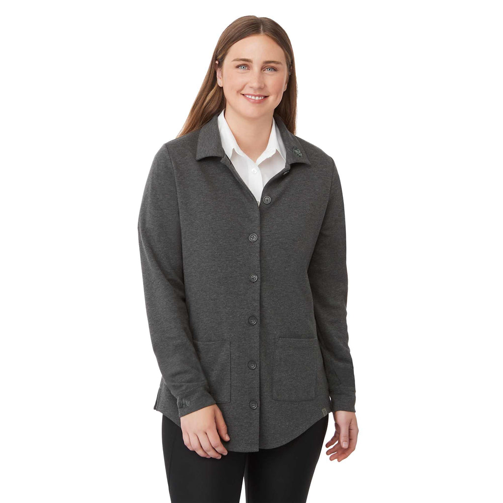 Rigi Eco Knit Button Cardigan for Women Transfer - Heather Dark Charcoal - On Model Front 3