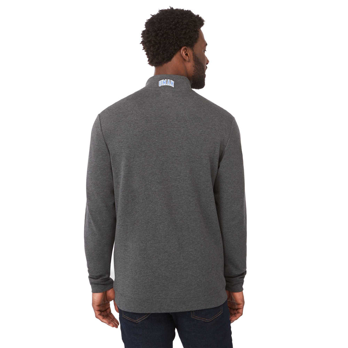 Rigi Eco Knit Full Zip Jacket for Men Embroidery - Heather Dark Charcoal - On Model Back
