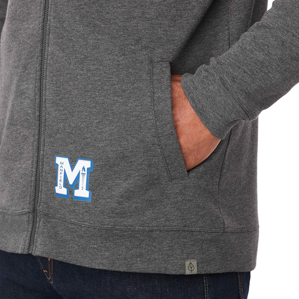 Rigi Eco Knit Full Zip Jacket for Men Embroidery - Heather Dark Charcoal - On Model Detail
