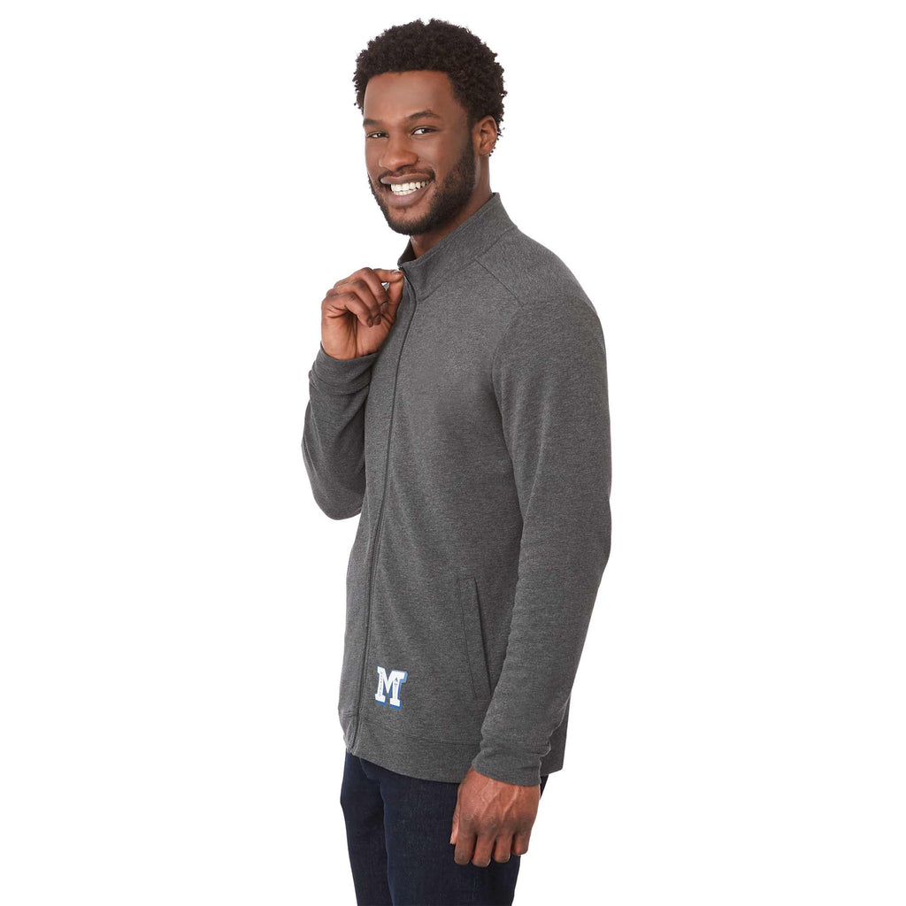 Rigi Eco Knit Full Zip Jacket for Men Embroidery - Heather Dark Charcoal - On Model Right Angle