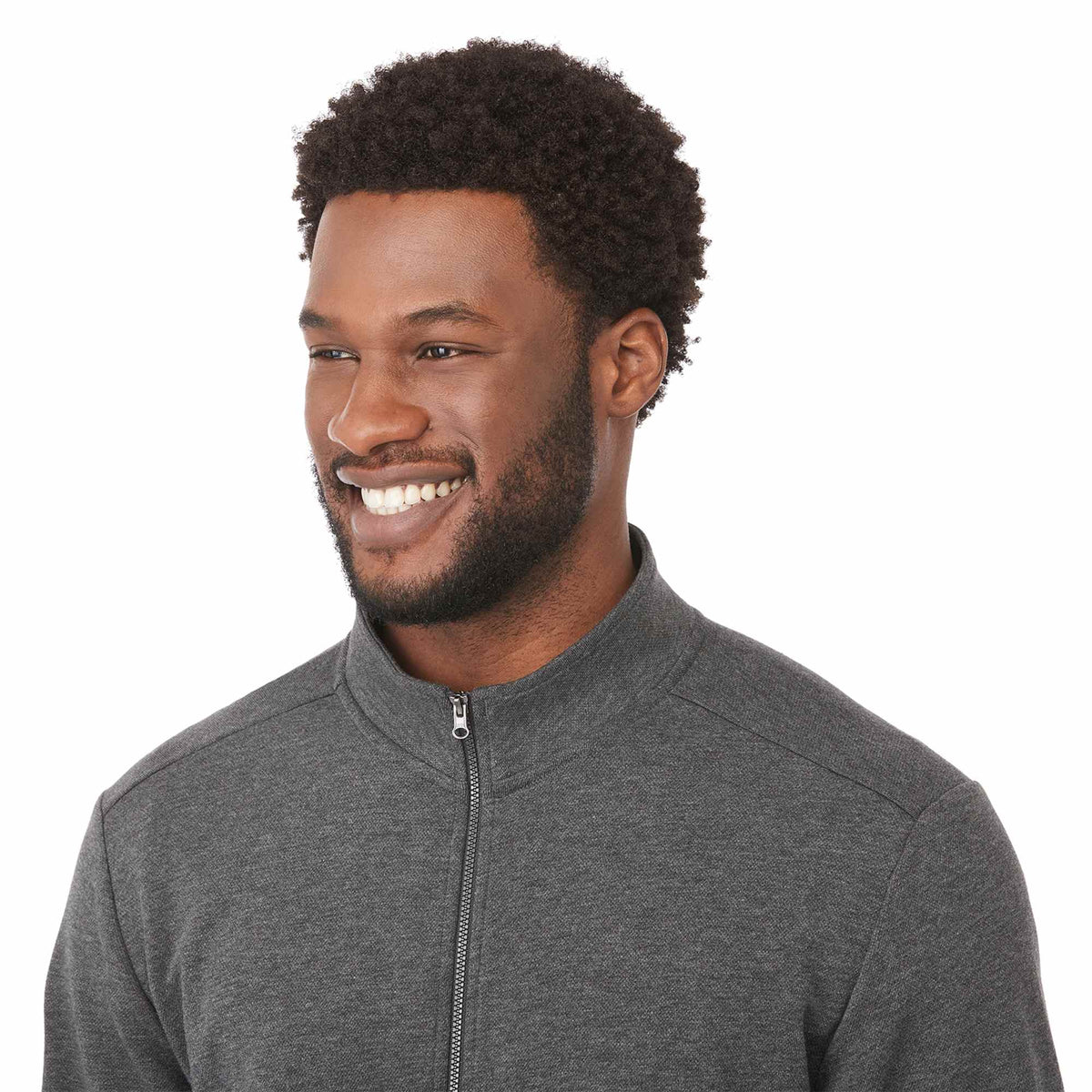 Rigi Eco Knit Full Zip Jacket for Men Transfer - Heather Dark Charcoal - On Model Detail 2