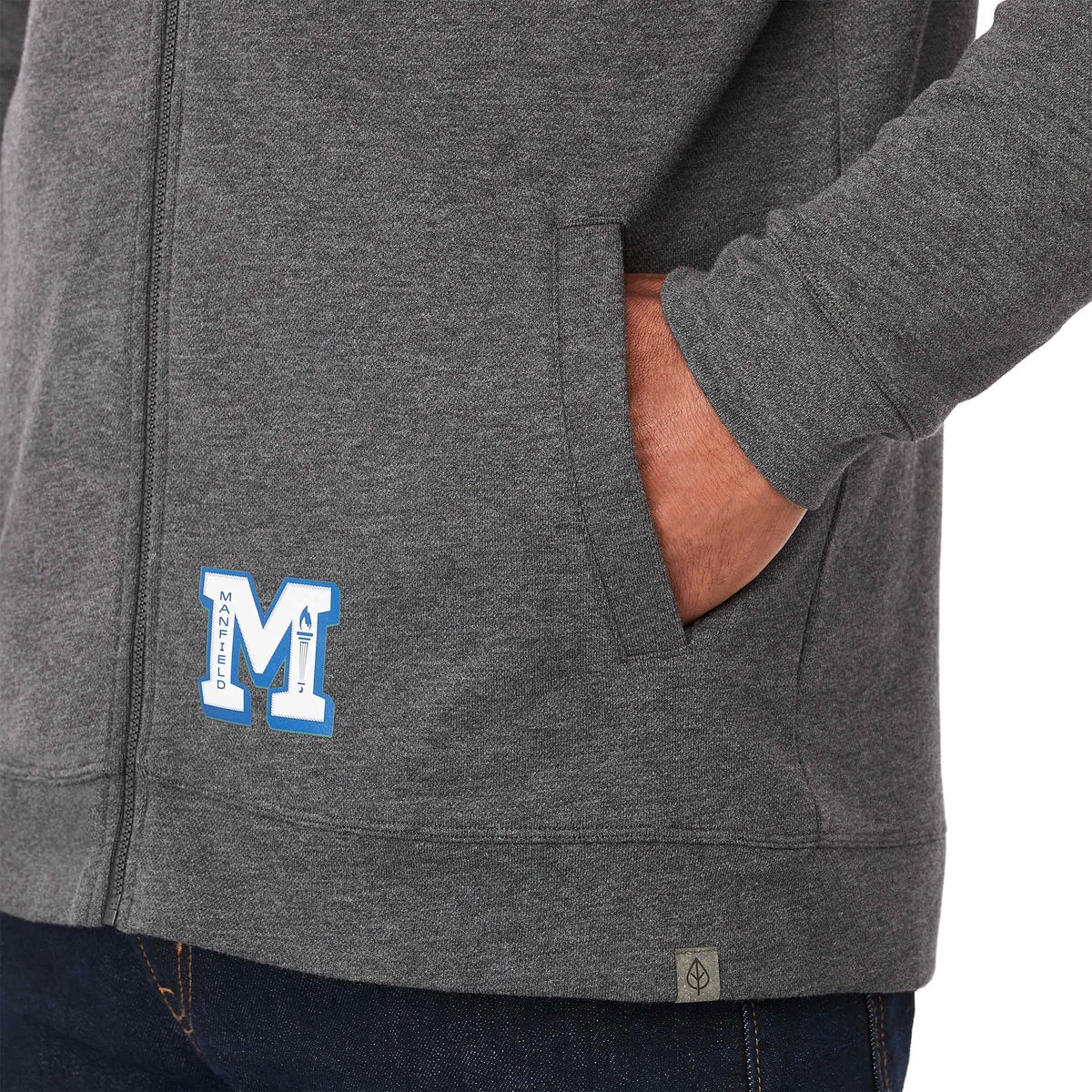 Rigi Eco Knit Full Zip Jacket for Men Transfer - Heather Dark Charcoal - On Model Detail