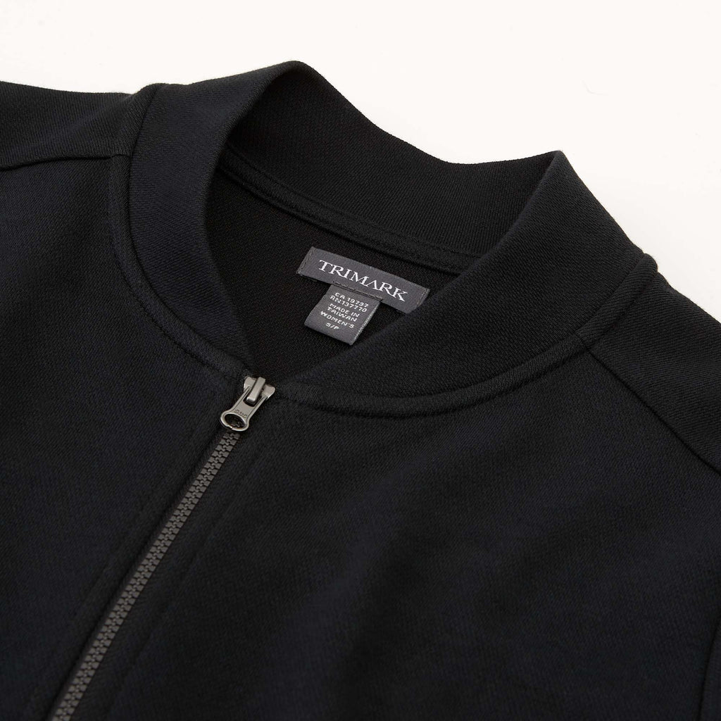 Rigi Eco Knit Full Zip Jacket for Women Embroidery - Black - Detail Collar