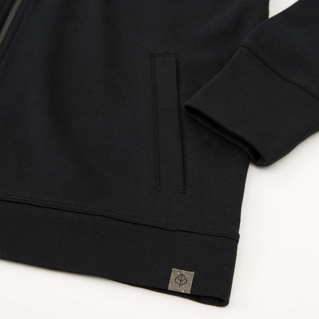 Rigi Eco Knit Full Zip Jacket for Women Embroidery - Black - Detail Cuff Hem