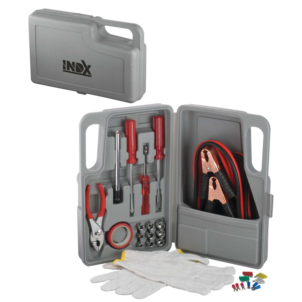 Roadside Tool Set with Jumper Cables, 27 Pieces - Gray - Front
