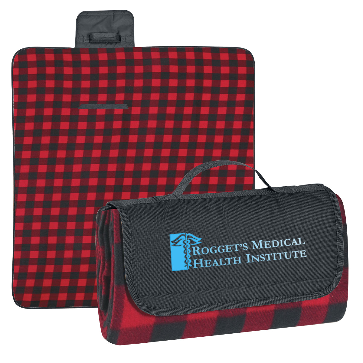 Roll-Up Picnic Blanket in Recycled PET - Red/Black Plaid Blanket - Colorbrite