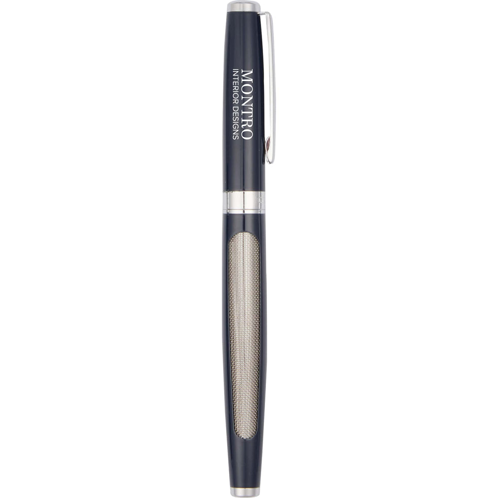 Rollerball Pen in 91% Recycled Stainless Steel Laser Engraving - Navy - Front