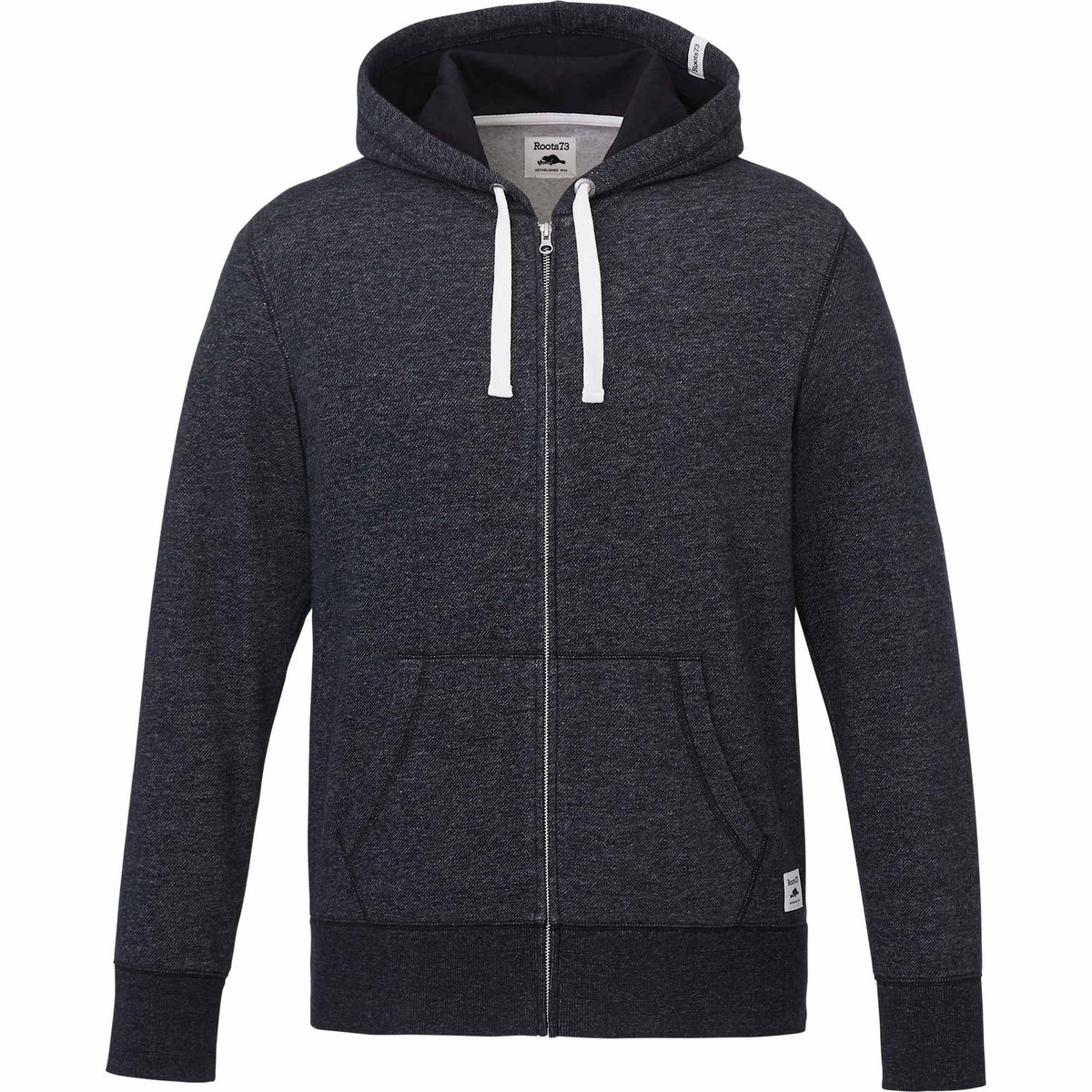 Roots73 Paddlecreek Full Zip Fleece Hoodie for Men Embroidery - Black Mix - Front