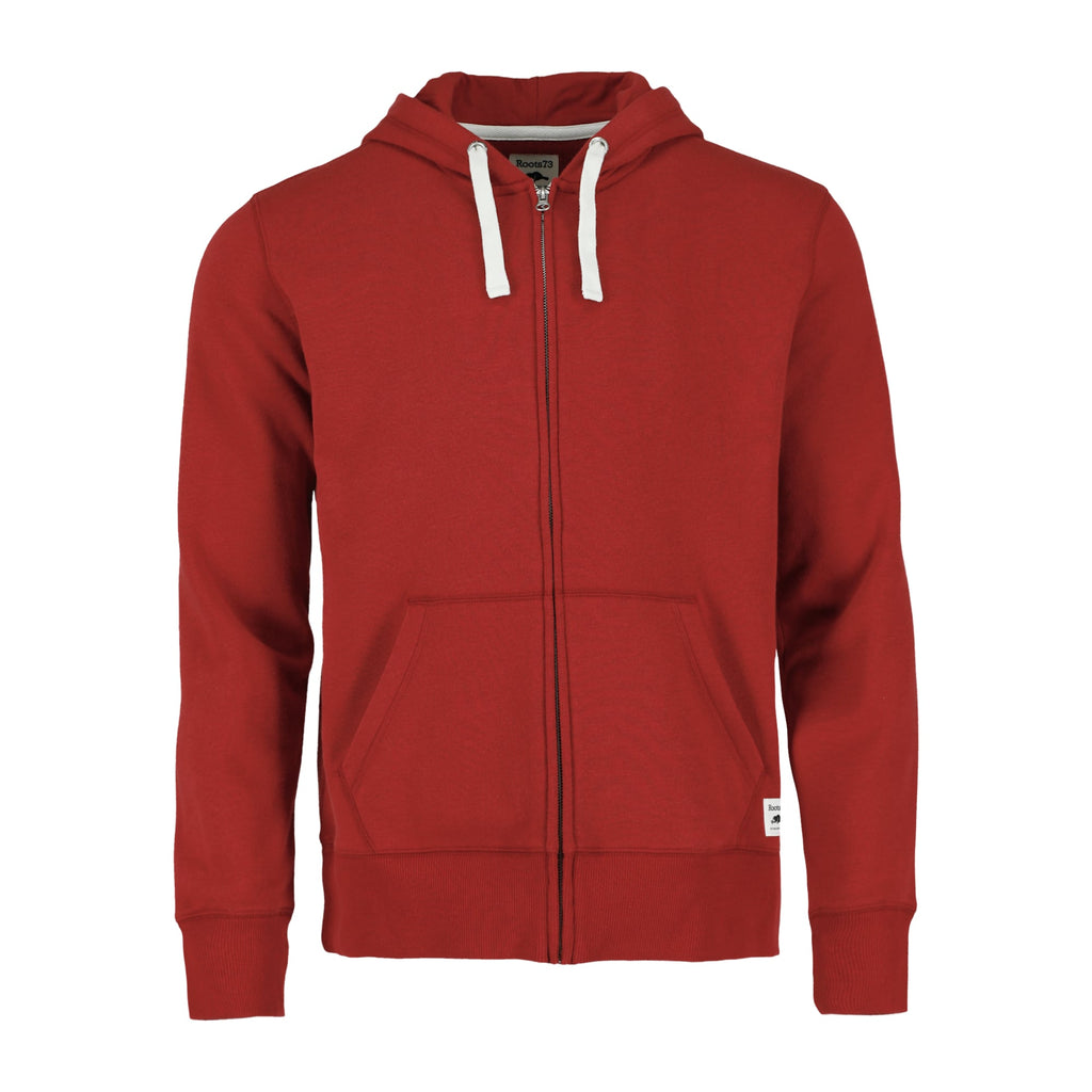 Roots73 Paddlecreek Full Zip Fleece Hoodie for Men Embroidery - Dark Red - Front Flat
