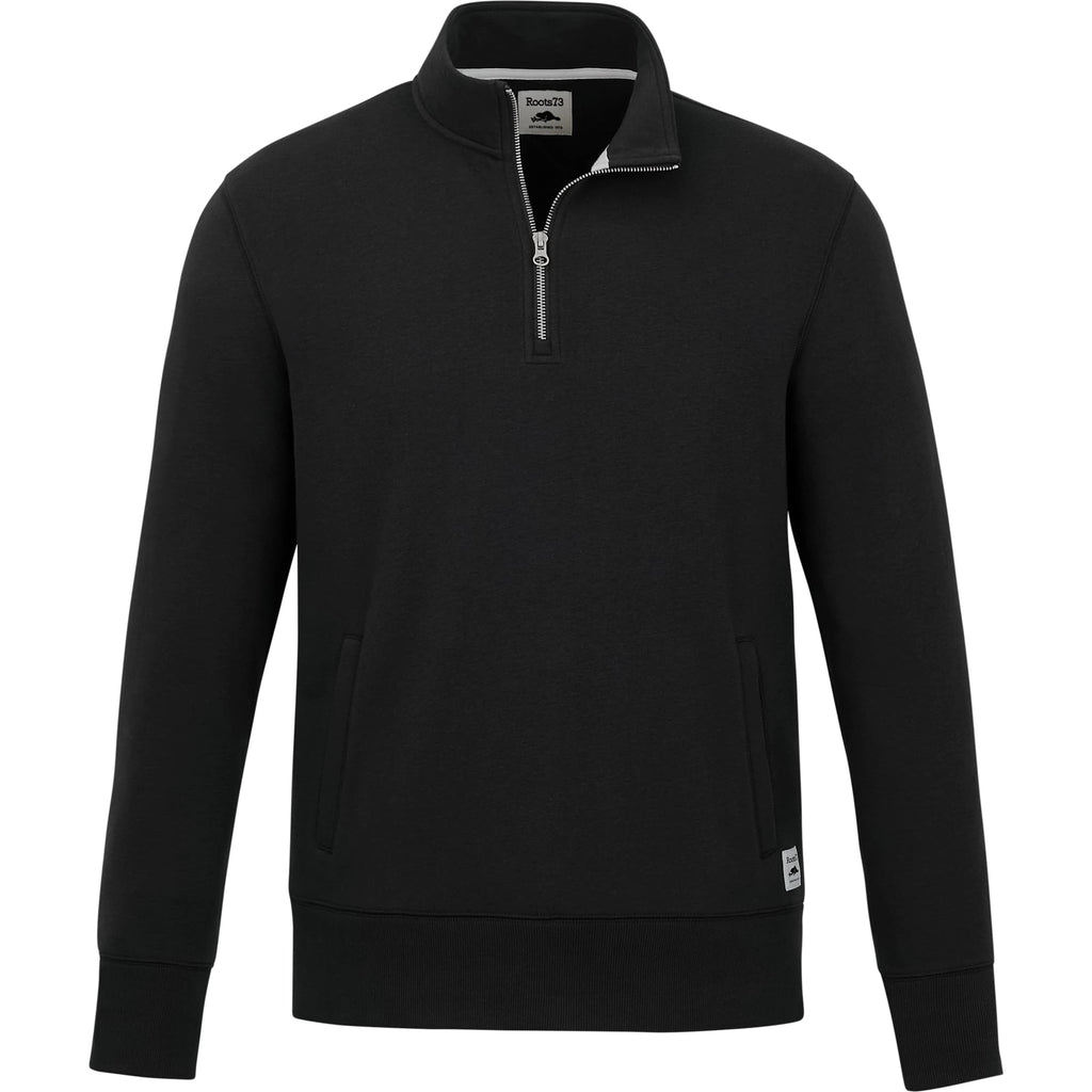 Roots73 Paddlecreek Sueded Fleece Quarter Zip for Men Embroidery - Black - Front