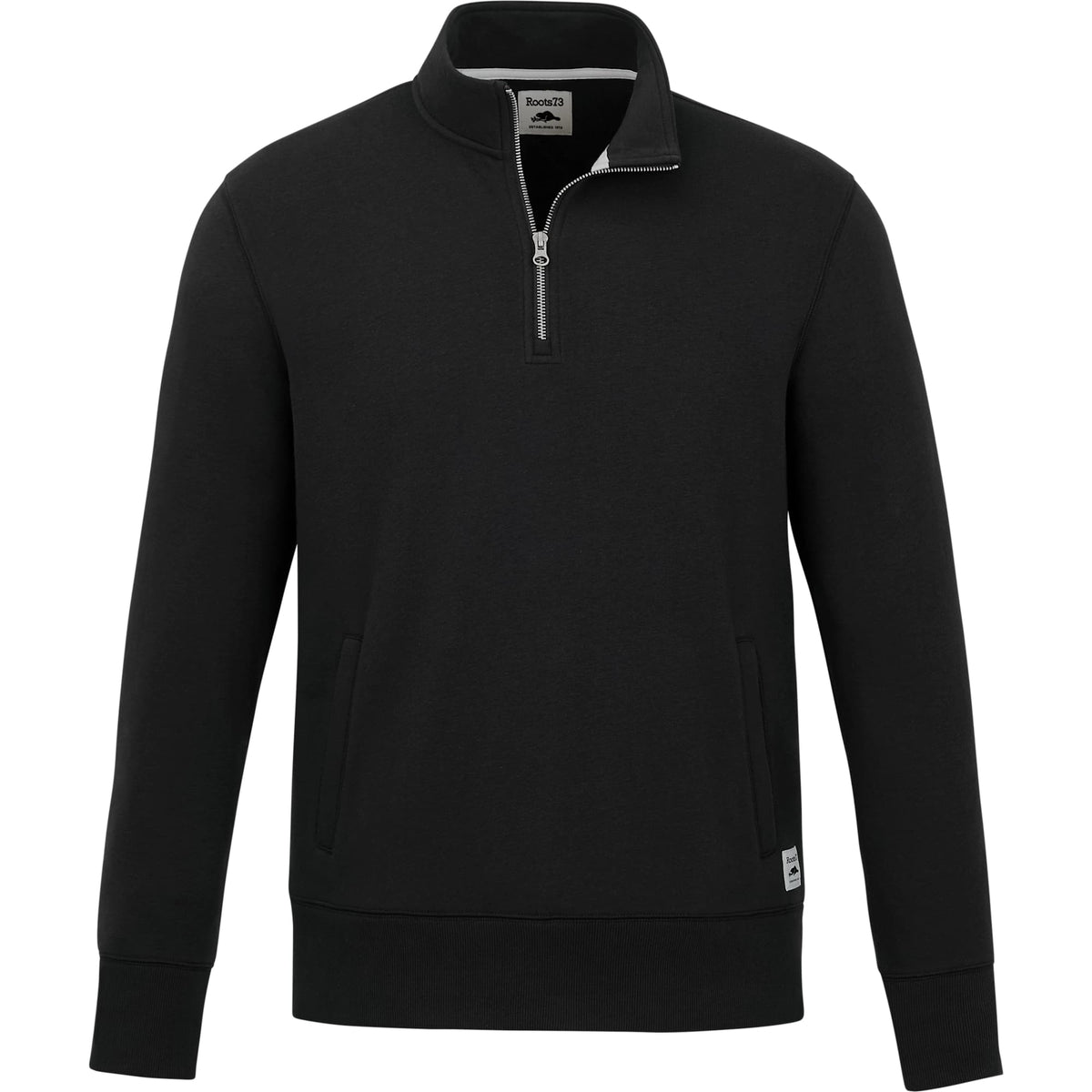 Roots73 Paddlecreek Sueded Fleece Quarter Zip for Men Embroidery - Black - Front