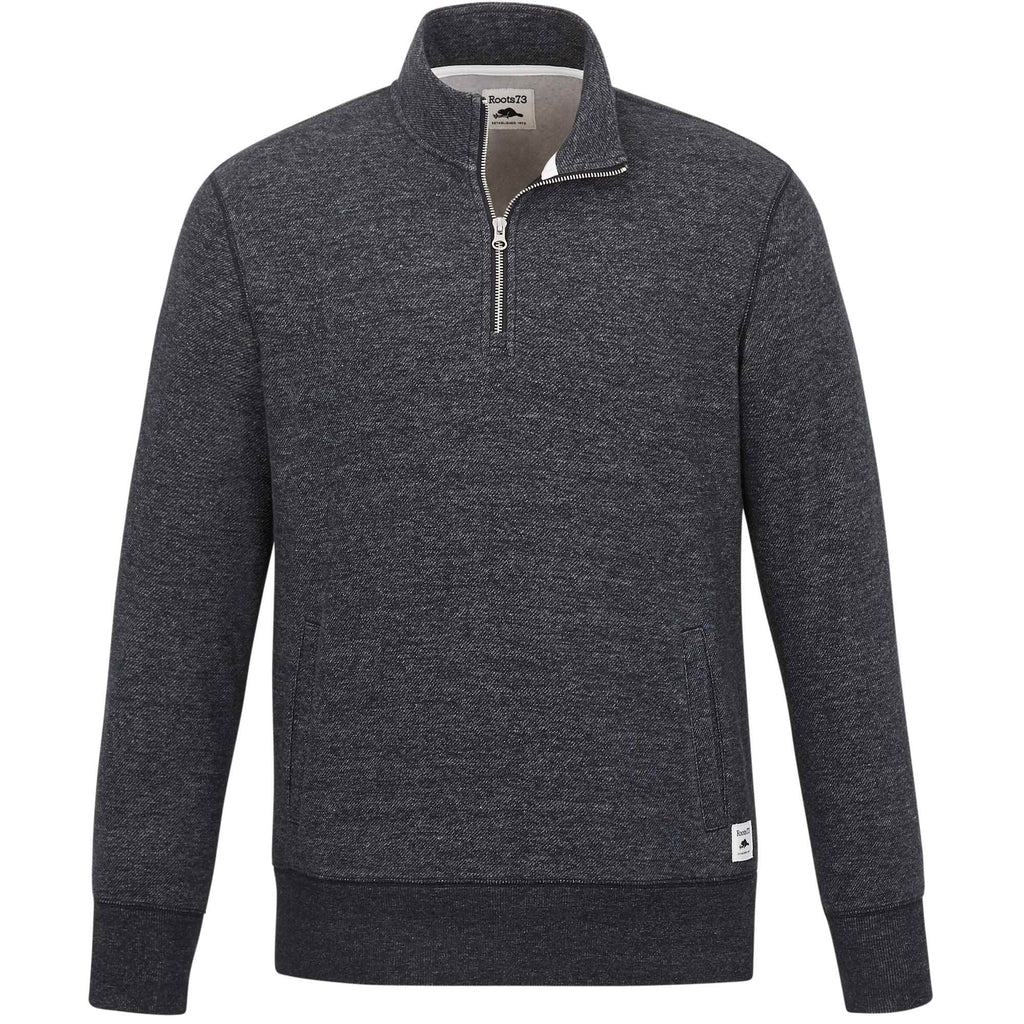 Roots73 Paddlecreek Sueded Fleece Quarter Zip for Men Embroidery - Black Mix - Front