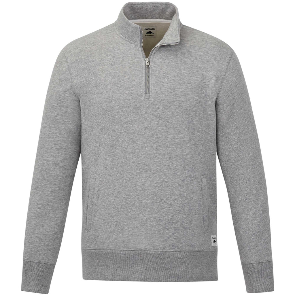 Roots73 Paddlecreek Sueded Fleece Quarter Zip for Men Embroidery - Grey Mix - Front
