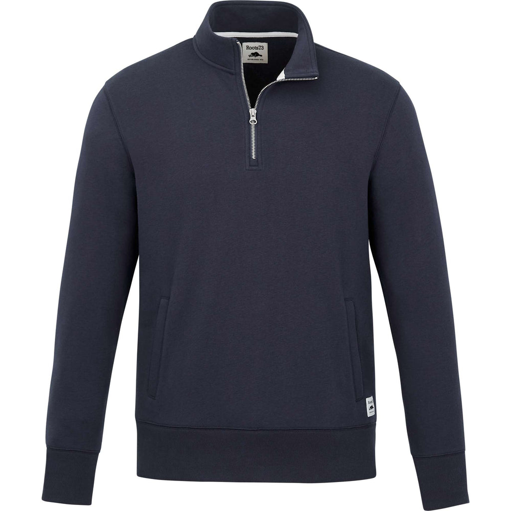 Roots73 Paddlecreek Sueded Fleece Quarter Zip for Men Transfer - Atlantic Navy - Front