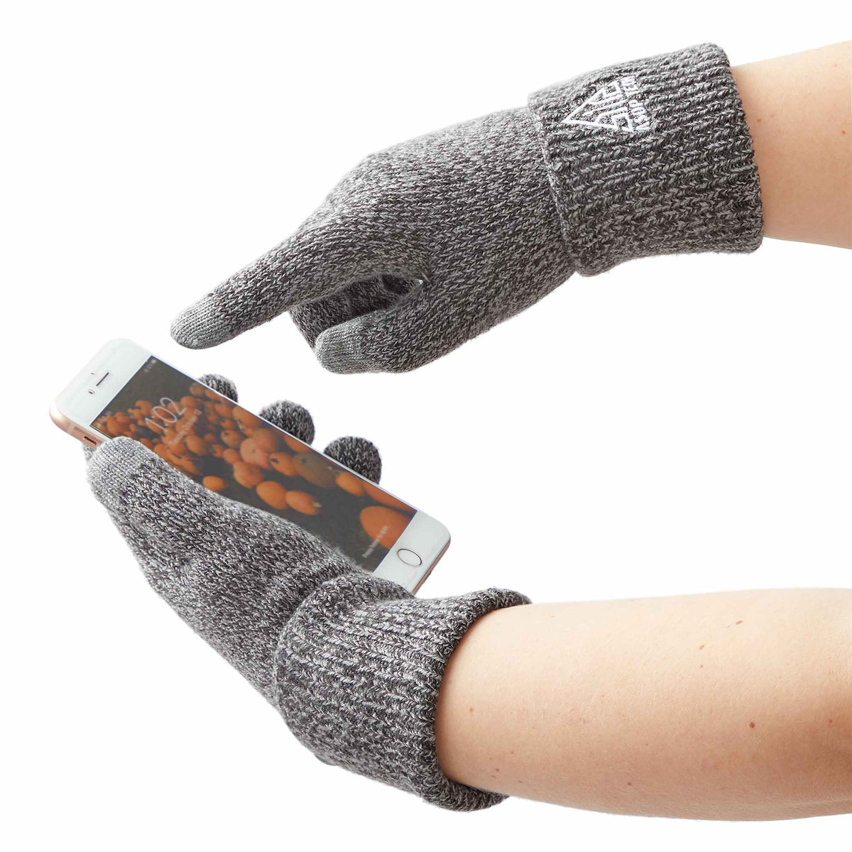 Roots73 Redcliff Knit Touchscreen Gloves Embroidery - Charcoal Mix - Left Angle