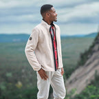 Roots73 Westville Recycled Microfleece Full Zip Jacket for Men Embroidery - Oatmeal - On Model