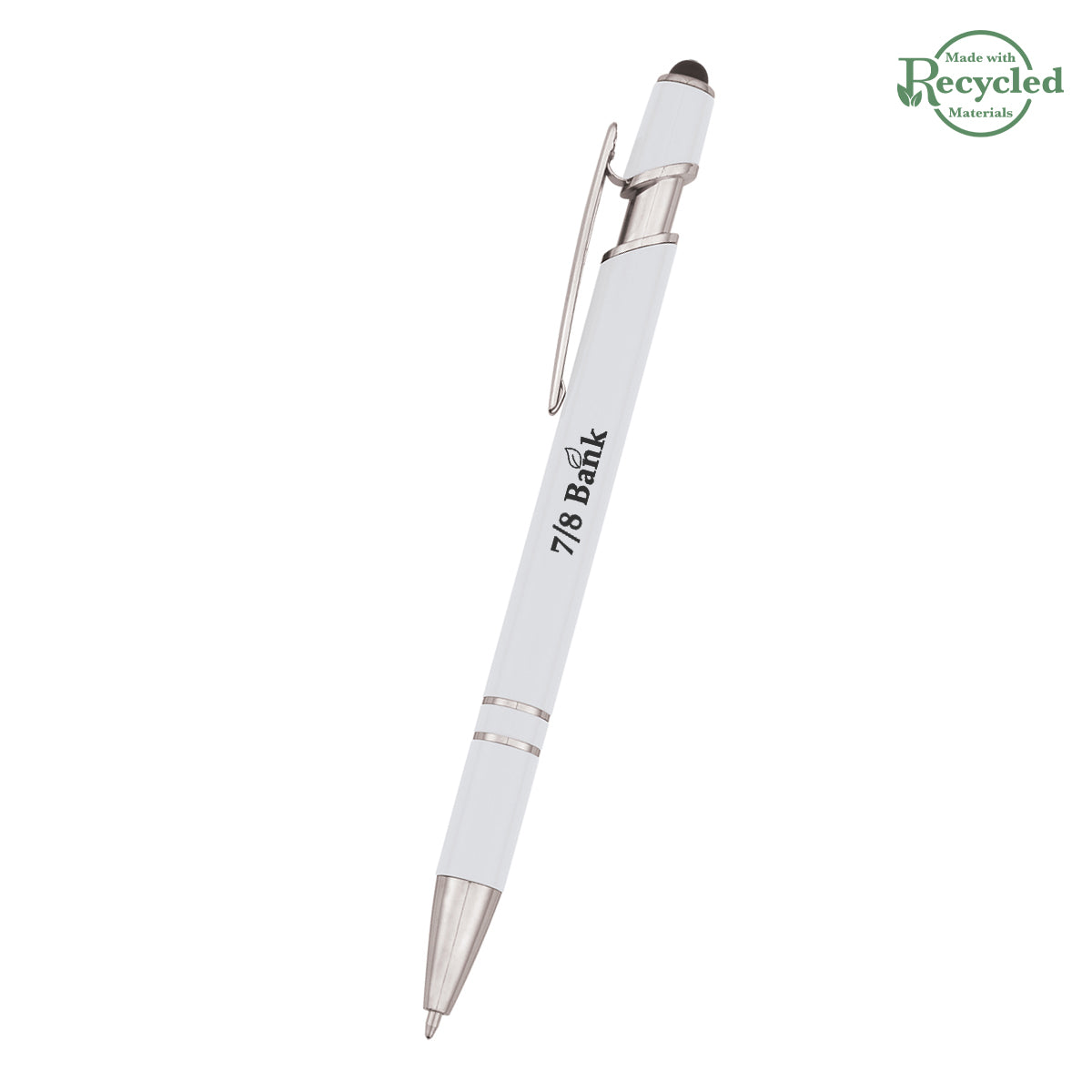 Roslin Incline Stylus Pen in Recycled ABS Full Color - White - Silk Screen