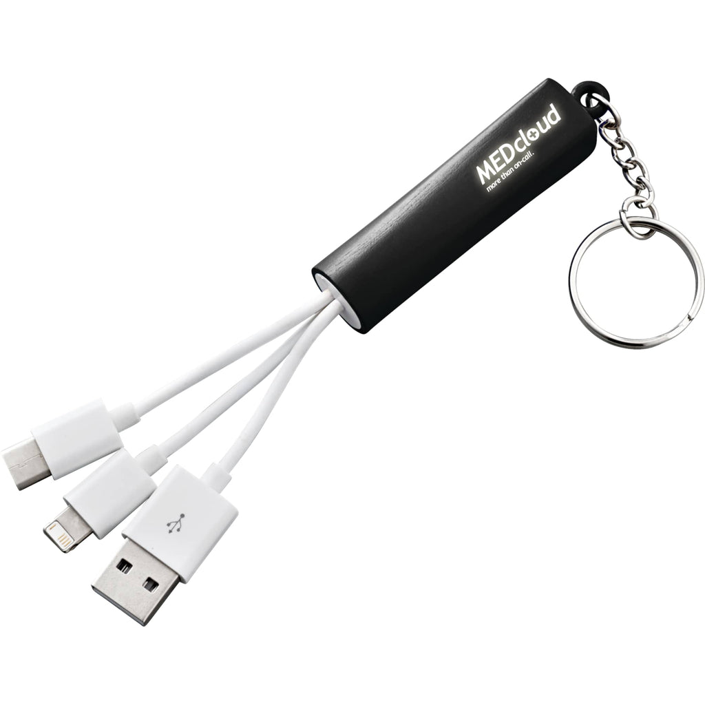 Route Light Up Logo Keychain Cable, 3-in-1 - Black - Front 2