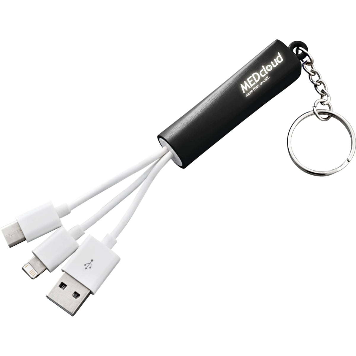 Route Light Up Logo Keychain Cable, 3-in-1 - Black - Front 2